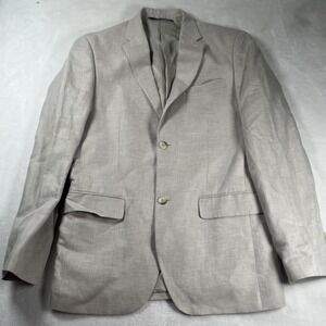 Perry Ellis Blazer Mens Large Light Beige Two Button Linen Look Dress‎ Jacket